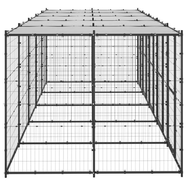 vidaXL Koiran ulkohäkki katolla teräs 12,1 m²