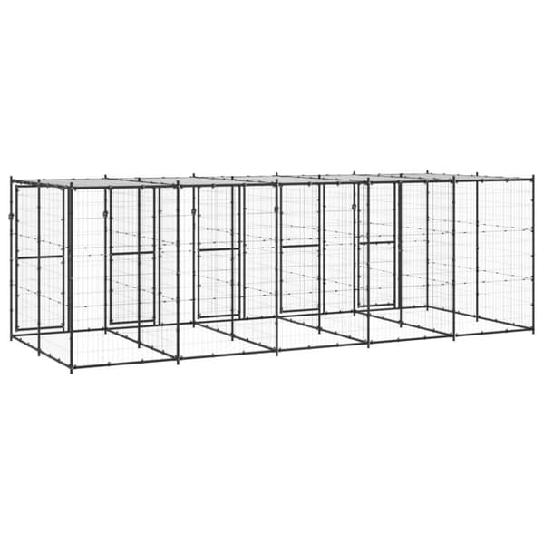 vidaXL Koiran ulkohäkki katolla teräs 12,1 m²