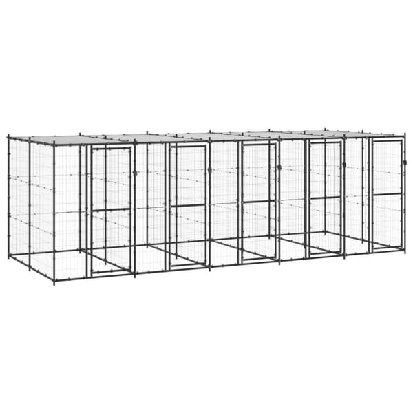 vidaXL Koiran ulkohäkki katolla teräs 12,1 m²