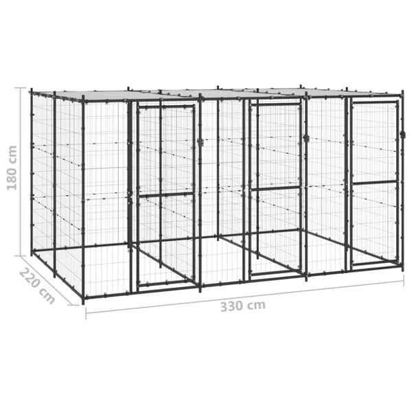 vidaXL Koiran ulkohäkki katolla teräs 7,26 m²