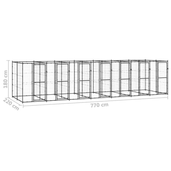vidaXL udendørs hundebur 16,94 m² stål