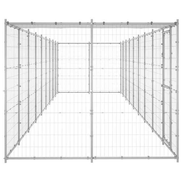 vidaXL Koiran ulkohäkki katolla galvanoitu teräs 21,78 m²