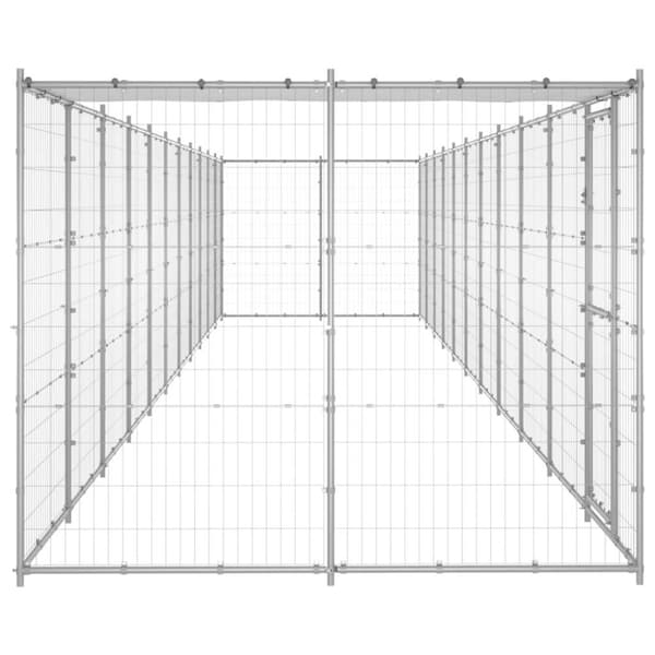 vidaXL Koiran ulkohäkki katolla galvanoitu teräs 26,62 m²