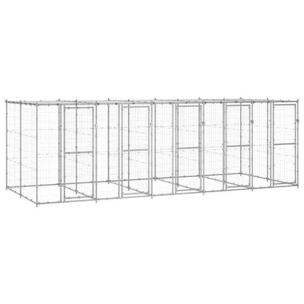 vidaXL udendørs hundebur med tag 12,1 m² galvaniseret stål