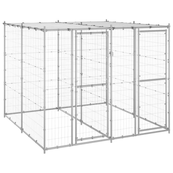 vidaXL udendørs hundebur med tag 4,84 m² galvaniseret stål