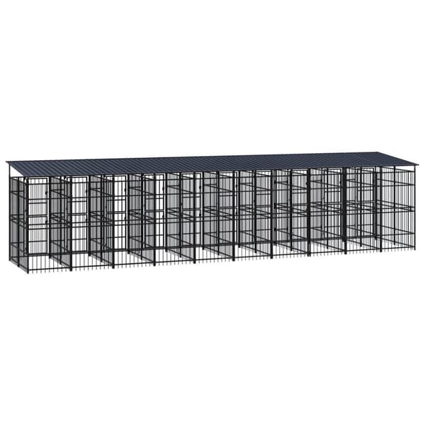 vidaXL Koiran ulkohäkki katolla teräs 18,43 m²
