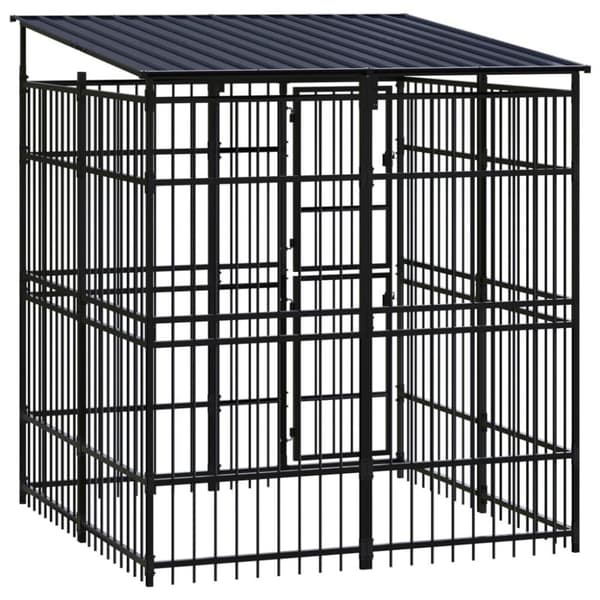 vidaXL Koiran ulkohäkki katolla teräs 3,69 m²
