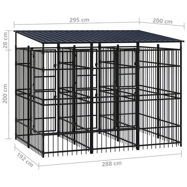vidaXL Koiran ulkohäkki katolla teräs 5,53 m²