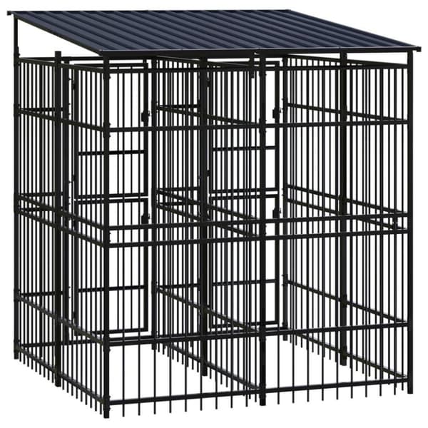 vidaXL Koiran ulkohäkki katolla teräs 3,69 m²