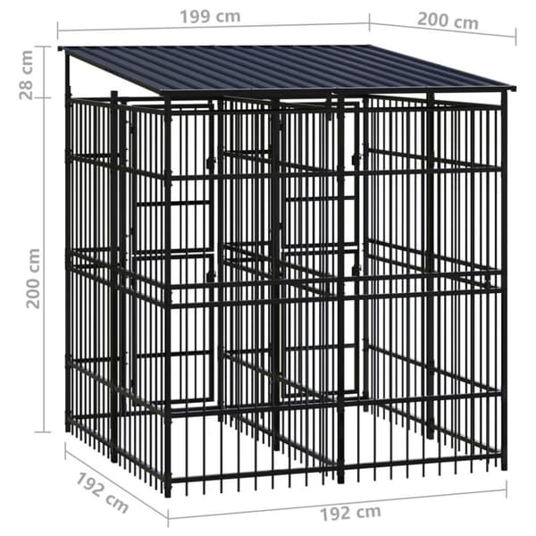 vidaXL Koiran ulkohäkki katolla teräs 3,69 m²