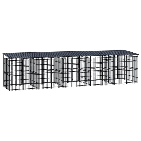 vidaXL Koiran ulkohäkki katolla teräs 18,43 m²