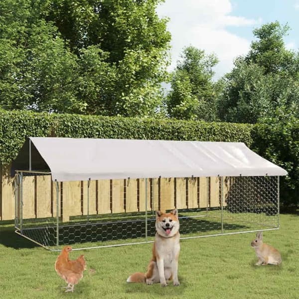 vidaXL Hundgård med tak för utomhusbruk 400x200x150 cm