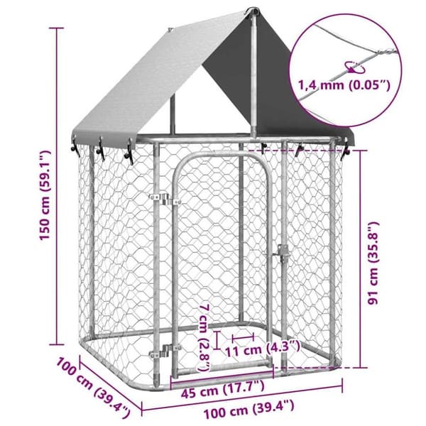 vidaXL Utendørs hundegård med tak 100x100x150 cm
