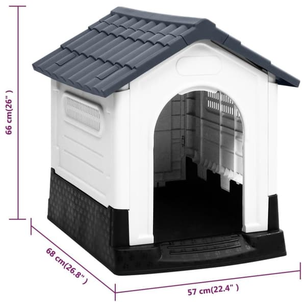 vidaXL hundehus 57x68x66 cm polypropylen grå
