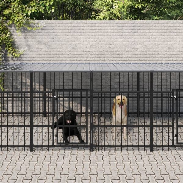 vidaXL udendørs hundegård med tag 18,77 m² stål