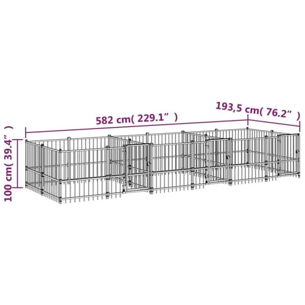 vidaXL Koiran ulkohäkki teräs 11,26 m²