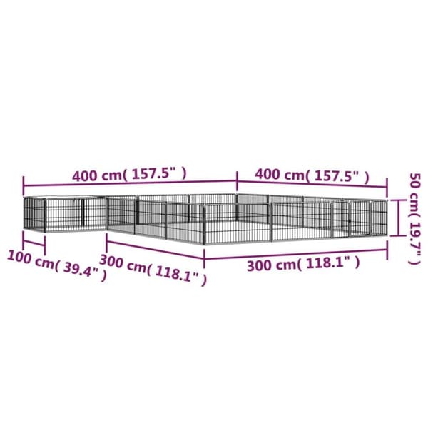 vidaXL 16-panels hundegård 100x50 cm pulverlakeret stål sort