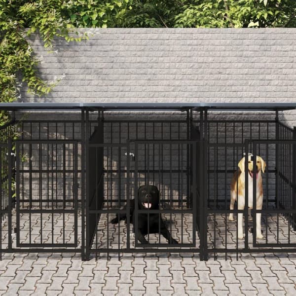 vidaXL Utendørs hundegård med tak stål 16,89 m²