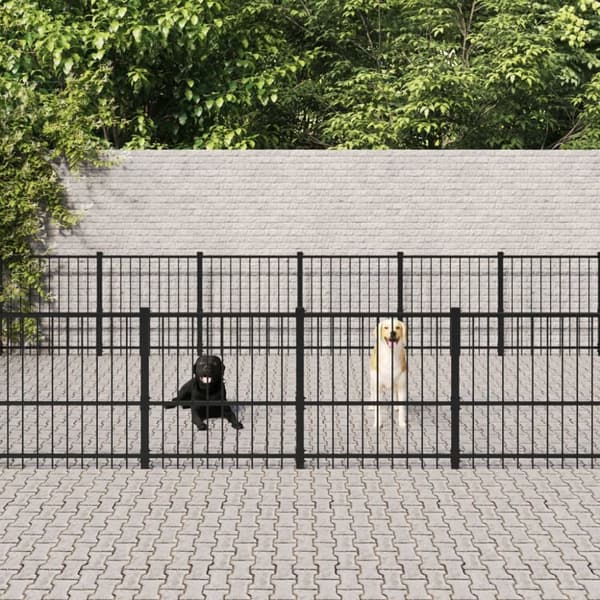 vidaXL Utendørs hundegård stål 37,64 m²