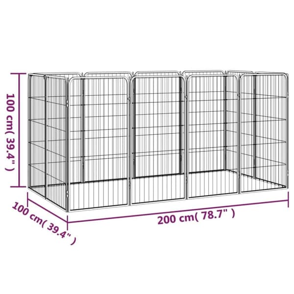 vidaXL 12-panels hundegård 50x100 cm pulverlakeret stål sort