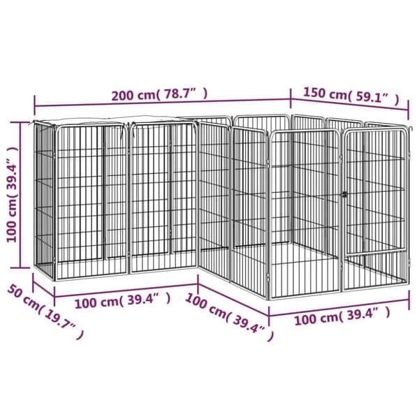 vidaXL 14-panels hundegård 50x100 cm pulverlakeret stål sort