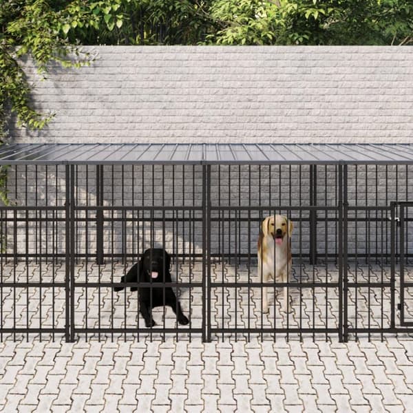 vidaXL Utendørs hundegård med tak stål 16,89 m²