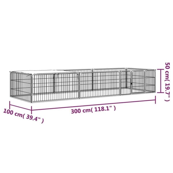 vidaXL Hundegrind med 8 paneler svart 100x50 cm pulverlakkert stål