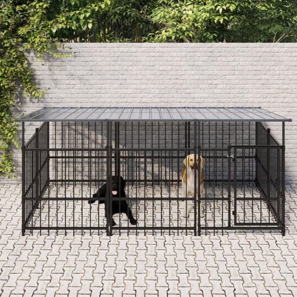 vidaXL Utendørs hundegård med tak stål 5,63 m²