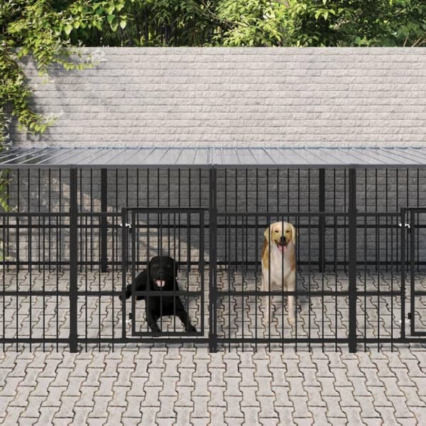 vidaXL Koiran ulkohäkki katoksella teräs 11,26 m²