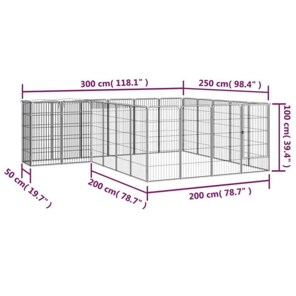 vidaXL 22-panels hundegård 50x100 cm pulverlakeret stål sort