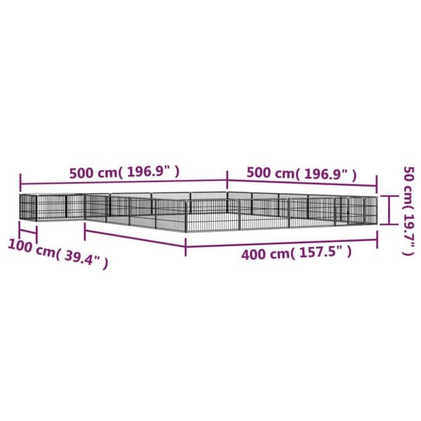 vidaXL 20-panels hundegård 100x50 cm pulverlakeret stål sort