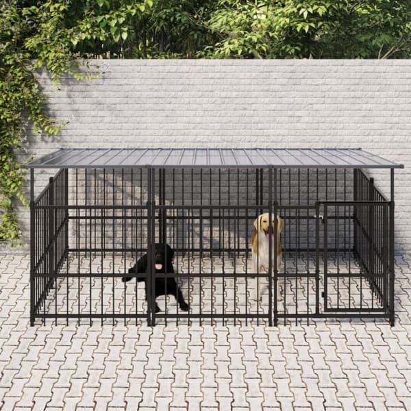 vidaXL Utendørs hundegård med tak stål 3,75 m²