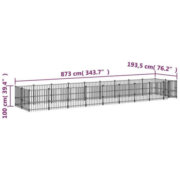 vidaXL Koiran ulkohäkki teräs 16,89 m²