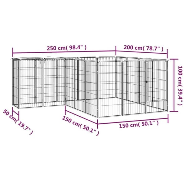 vidaXL 18-panels hundegård 50x100 cm pulverlakeret stål sort