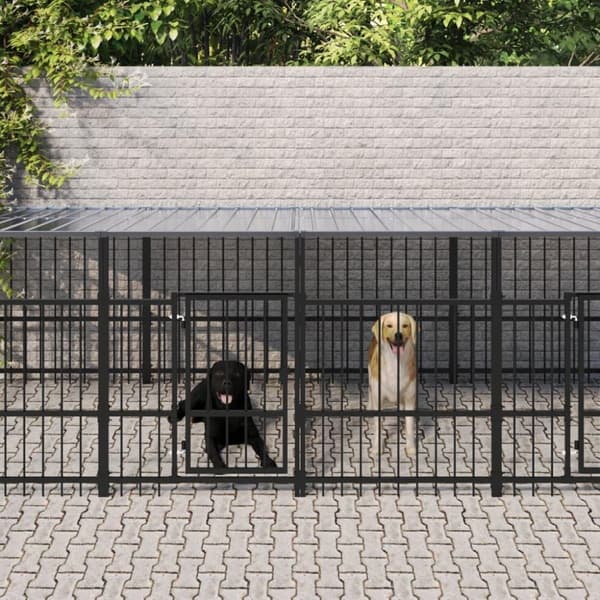 vidaXL Utendørs hundegård med tak stål 15,02 m²