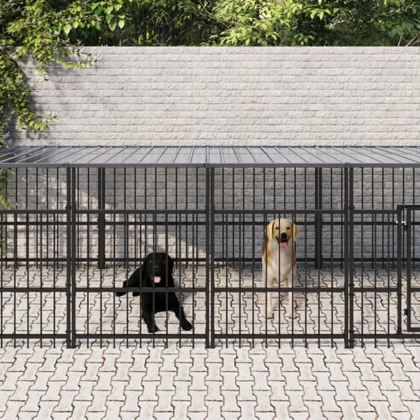 vidaXL Utendørs hundegård med tak stål 15,02 m²