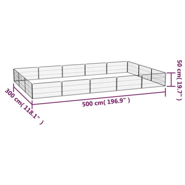 vidaXL Hundegrind med 16 paneler svart 100x50 cm pulverlakkert stål