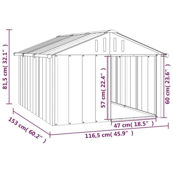 vidaXL hundehus 116,5x153x81,5 cm galvaniseret stål grå