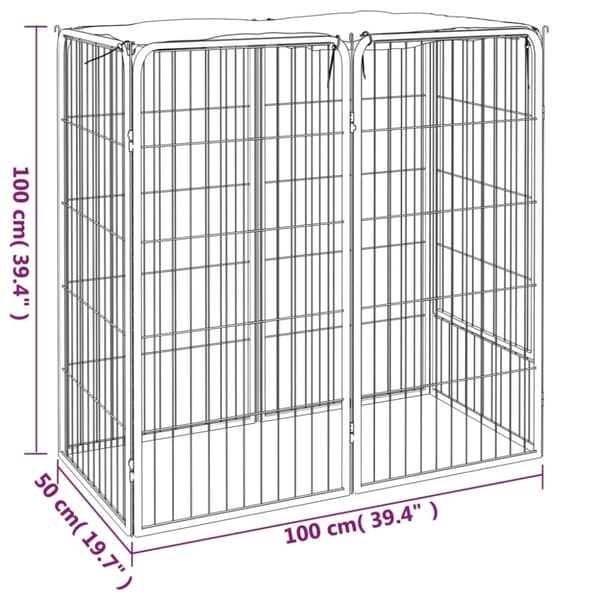 vidaXL Hundbur 6 paneler svart 50x100 cm pulverlackerat stål