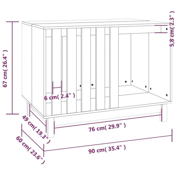 vidaXL Hundehus 90x60x67 cm heltre furu