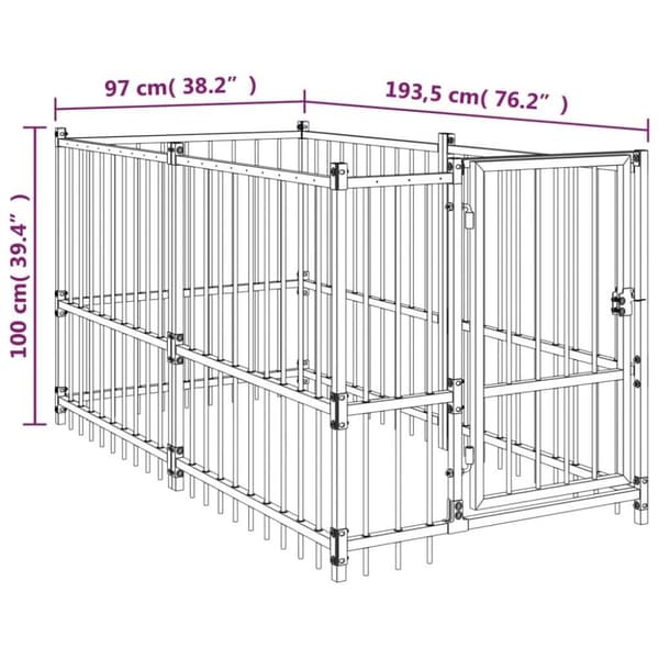 vidaXL hundegård 193,5x97x100 stål