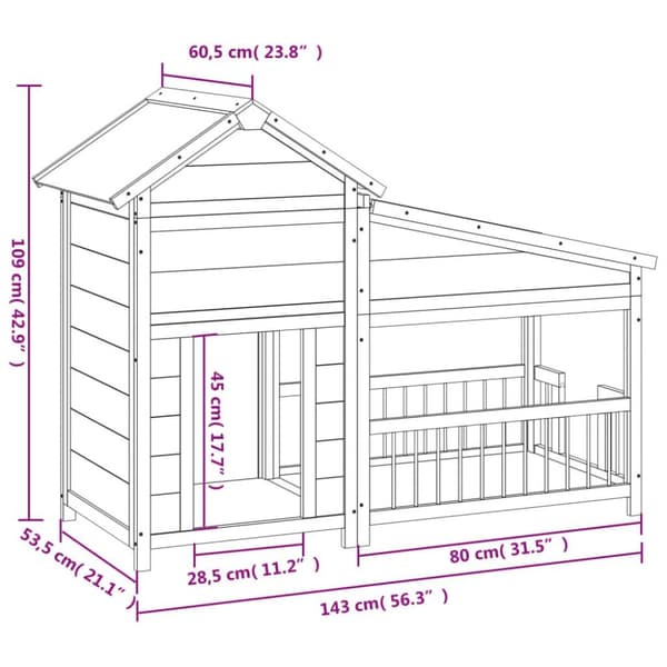 vidaXL hundehus 143x60,5x109 cm massivt fyrretræ brun