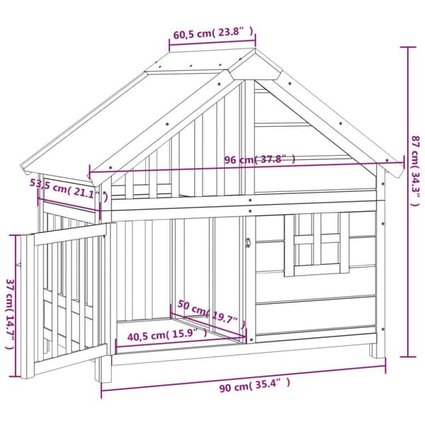 vidaXL Hundekennel brun 96x60,5x87 cm heltre furu