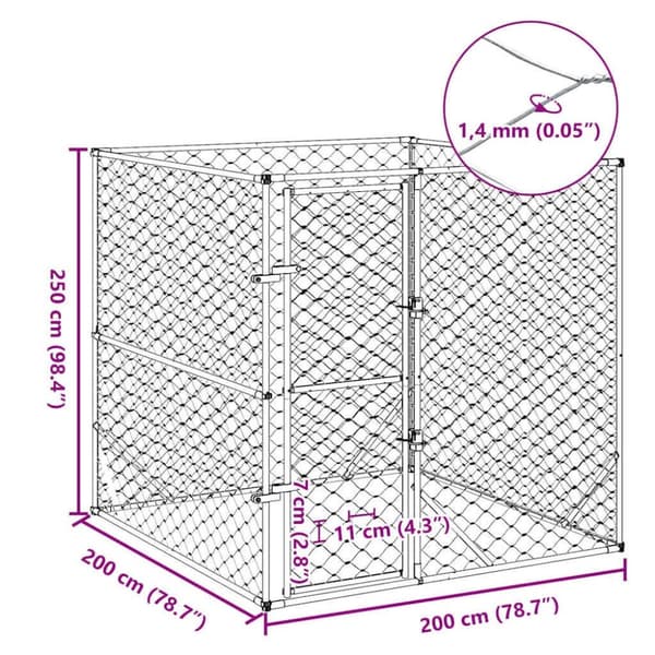 vidaXL udendørs hundegård 2x2x2 m galvaniseret stål sølvfarvet