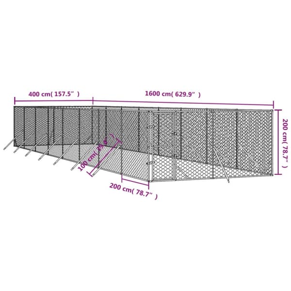 vidaXL Hundgård för utomhusbruk silver 4x16x2 m galvaniserat stål