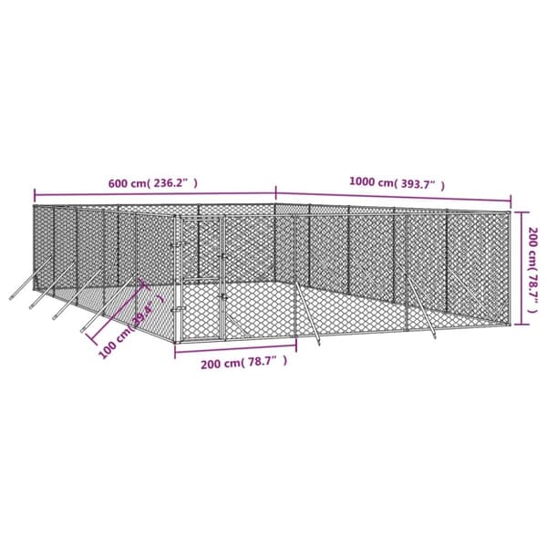 vidaXL Hundgård för utomhusbruk silver 6x10x2 m galvaniserat stål