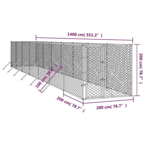 vidaXL Hundgård för utomhusbruk silver 2x14x2 m galvaniserat stål