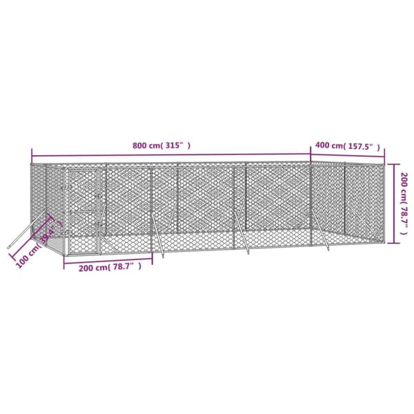 vidaXL Utendørs hundekennel sølv 8x4x2 m galvanisert stål