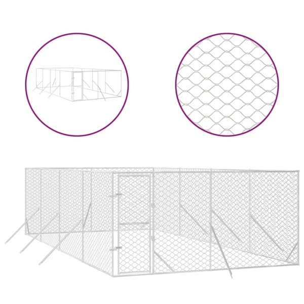 vidaXL Hundgård för utomhusbruk silver 4x8x2 m galvaniserat stål
