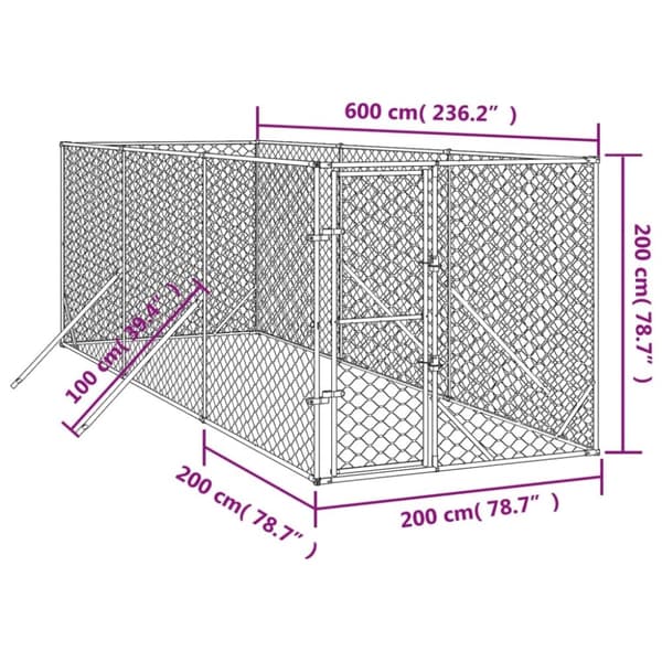 vidaXL Hundgård för utomhusbruk silver 2x6x2 m galvaniserat stål